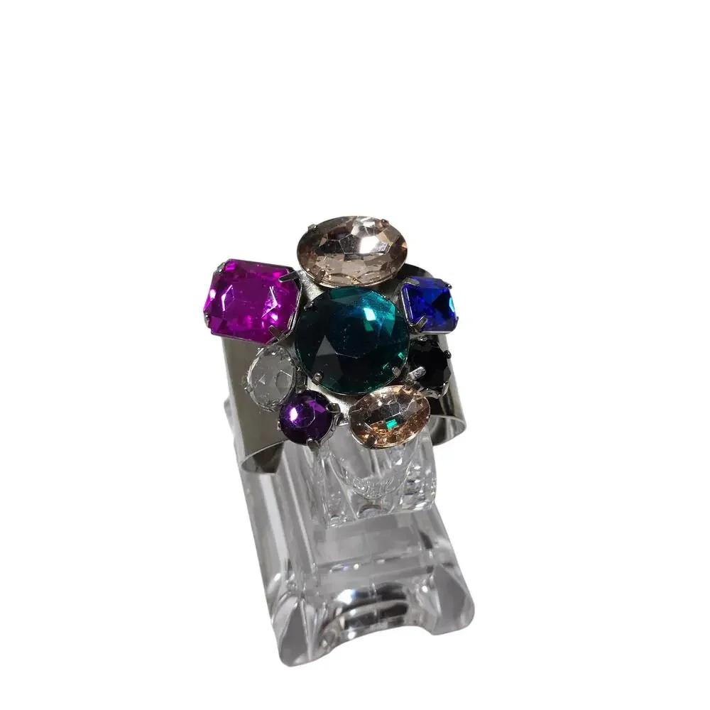 Bejeweled Silver Tone Cuff